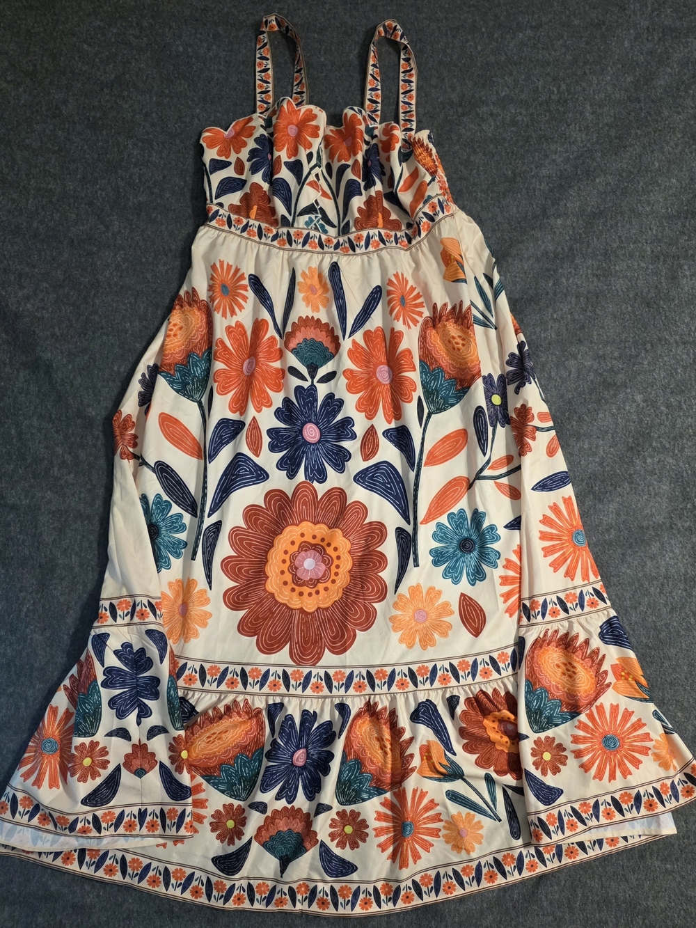SHEIN White Skirt with Orange & Navy Floral Print